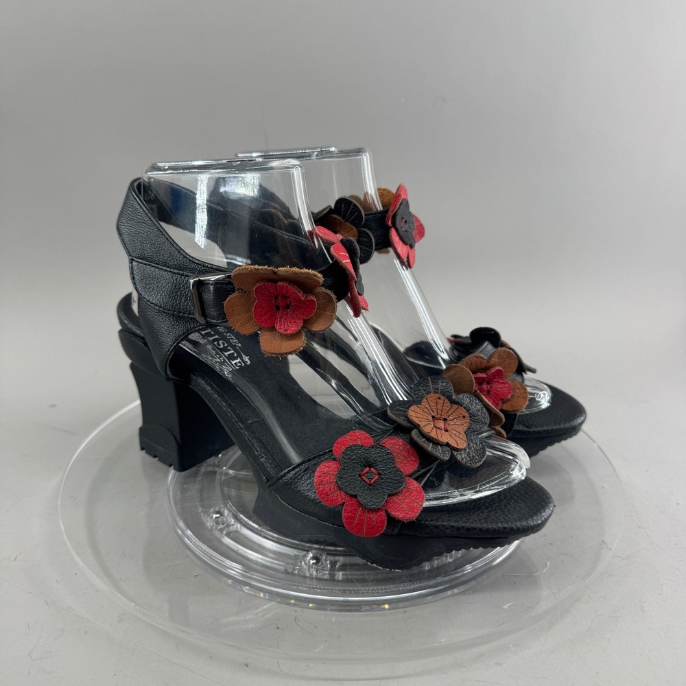 Spring Step L'Artiste Womens Otileah Leather Floral Block Heel Sandals Black 38